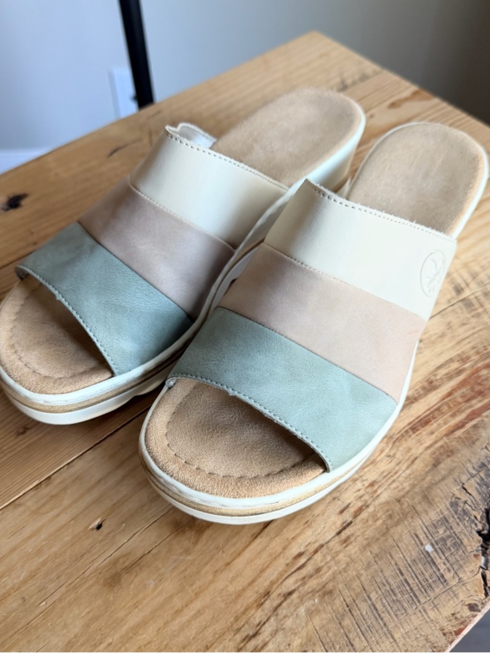 Rieker Tri-Panel Pastel Slide Wedge in Cream, Mint & Blush - Picture 3 of 7